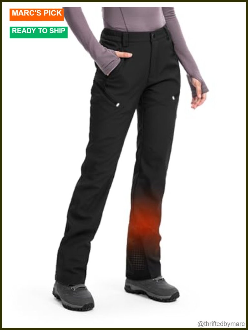 Women's Fleece-Lined Water Resistant Winter Hiking Pants with 5 Zipper Pockets